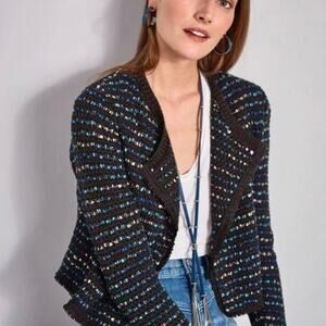 WHITE HOUSE BLACK MARKET WHBM Blue Black & White Blazer Jacket Coat – Medium